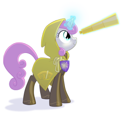 Size: 2500x2300 | Tagged: safe, artist:equestria-prevails, character:twinkleshine, species:pony, species:unicorn, g4, badge, clothing, female, high res, mare, raincoat, simple background, smiling, solo, telescope, transparent background