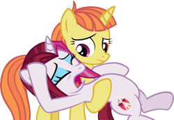 Size: 5190x3578 | Tagged: safe, artist:ironm17, character:cayenne, character:citrus blush, species:pony, species:unicorn, episode:made in manehattan, g4, my little pony: friendship is magic, drama queen, eyes closed, faint, female, holding, mare, open mouth, simple background, transparent background, vector