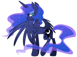 Size: 2500x1850 | Tagged: safe, artist:equestria-prevails, character:princess luna, species:alicorn, species:pony, female, lidded eyes, looking back, mare, simple background, smiling, solo, spread wings, transparent background, wings