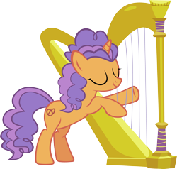 Size: 4388x4183 | Tagged: safe, artist:ironm17, character:pretzel twist, species:pony, species:unicorn, absurd resolution, bipedal, eyes closed, female, harp, musical instrument, simple background, smiling, solo, transparent background, vector