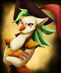 Size: 800x960 | Tagged: safe, artist:fj-c, character:captain celaeno, species:anthro, species:bird, my little pony: the movie (2017), clothing, crossed arms, female, hat, pirate, pirate hat, solo