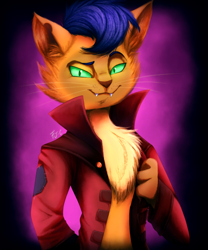 Size: 800x960 | Tagged: safe, artist:fj-c, character:capper dapperpaws, species:abyssinian, species:anthro, my little pony: the movie (2017), chest fluff, clothing, green eyes, looking at you, male, solo