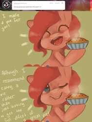 Size: 934x1237 | Tagged: dead source, safe, artist:dhui, character:pinkie pie, ask, ask tired pie, pie, tumblr