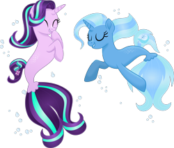 Size: 6000x5122 | Tagged: safe, artist:limedazzle, character:starlight glimmer, character:trixie, species:pony, species:seapony (g4), my little pony: the movie (2017), spoiler:my little pony the movie, absurd resolution, cute, diatrixes, duo, eyes closed, glimmerbetes, laughing, movie accurate, race swap, seaponified, seapony starlight glimmer, seapony trixie, simple background, smiling, species swap, transparent background, underwater