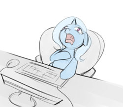 Size: 600x522 | Tagged: safe, artist:theparagon, character:trixie, species:pony, species:unicorn, ask trixie, computer, drool, female, heart attack, hnnng, mare, open mouth, reaction image, real heart attack, solo