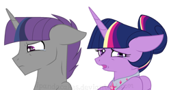 Size: 1024x542 | Tagged: safe, artist:ipandacakes, character:twilight sparkle, character:twilight sparkle (alicorn), oc, oc:crescendo, parent:shadow lock, parent:twilight sparkle, parents:twilock, species:alicorn, species:pony, species:unicorn, female, male, mother and son, offspring, simple background, stallion, transparent background