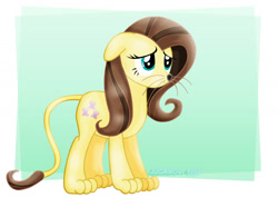 Size: 1600x1131 | Tagged: safe, artist:jucamovi1992, character:fluttershy, species:pegasus, species:pony, cowardly lion, female, floppy ears, mare, solo, the wizard of oz, wingless