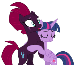 Size: 1500x1311 | Tagged: safe, artist:dragonchaser123, character:fizzlepop berrytwist, character:tempest shadow, character:twilight sparkle, character:twilight sparkle (alicorn), species:alicorn, species:pony, ship:tempestlight, my little pony: the movie (2017), couple, eyes closed, female, hug, lesbian, open mouth, shipping, show accurate, simple background, snuggling, transparent background, vector