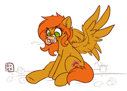 Size: 1280x919 | Tagged: safe, artist:ruef, oc, oc only, oc:camber, species:pegasus, species:pony, cute, food, horse problems, mlem, ocbetes, pudding, silly, tongue out