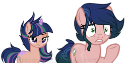 Size: 1063x531 | Tagged: safe, artist:ipandacakes, oc, oc only, oc:everfree sparkle, oc:star spruce, parents:timbertwi, species:earth pony, species:pony, species:unicorn, female, mare, simple background, transparent background
