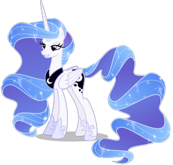 Size: 6000x5747 | Tagged: safe, artist:orin331, character:princess celestia, species:alicorn, species:pony, absurd resolution, alternate design, alternate hairstyle, alternate universe, blue-mane celestia, ethereal mane, princess of the night, simple background, smiling, swapped cutie marks, transparent background, vector