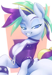 Size: 717x1023 | Tagged: safe, artist:bigdad, character:rarity, species:pony, alternate hairstyle, female, looking at you, mare, misleading thumbnail, puffed chest, punk, punkity, smiling