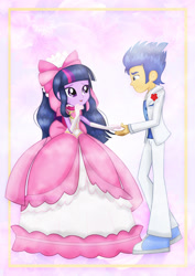 Size: 1600x2263 | Tagged: safe, artist:jucamovi1992, character:flash sentry, character:twilight sparkle, species:human, ship:flashlight, my little pony:equestria girls, clothing, couple, dress, female, humanized, love, male, shipping, straight, tuxedo