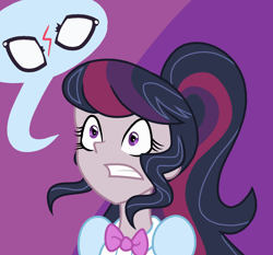 Size: 1557x1452 | Tagged: safe, artist:berrypunchrules, character:octavia melody, character:twilight sparkle, character:twilight sparkle (scitwi), species:eqg human, g4, my little pony: equestria girls, my little pony:equestria girls, bow tie, broken, clothing, fusion, glasses, pictogram, ponytail