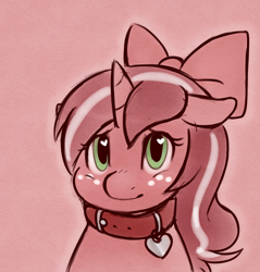 Size: 880x919 | Tagged: safe, artist:redintravenous, oc, oc only, oc:red ribbon, bow, collar, digital art, heart, pet tag, solo