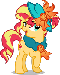 Size: 4000x5010 | Tagged: safe, artist:orin331, character:sunset shimmer, species:pony, dancerverse, absurd resolution, alternate universe, clothing, female, hat, mare, raised hoof, simple background, smiling, solo, transparent background