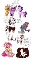 Size: 1549x3000 | Tagged: safe, artist:saturdaymorningproj, character:applejack, character:fluttershy, character:lord tirek, character:pinkie pie, character:starlight glimmer, character:trixie, character:twilight sparkle, character:twilight sparkle (alicorn), species:alicorn, species:pony, alicorn drama, background pony applejack, bill lumbergh, comforting, crying, escape from new york, hug, initech, meta, office space, ponified, silent hill, simple background, sketch, sketch dump, snake plissken, starlight drama, tps report, white background