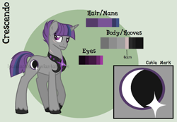 Size: 1485x1026 | Tagged: safe, artist:ipandacakes, oc, oc only, oc:crescendo, parent:shadow lock, parent:twilight sparkle, parents:twilock, species:pony, species:unicorn, male, offspring, reference sheet, solo, stallion