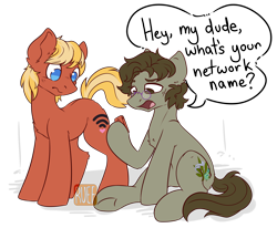 Size: 3476x2862 | Tagged: safe, artist:ruef, oc, oc only, oc:dank nugs, oc:hot spot, species:pony, cellphone, commission, dialogue, networking, phone, smartphone, wi-fi