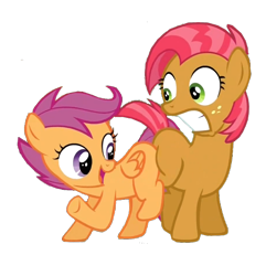 Size: 700x726 | Tagged: dead source, safe, artist:kuren247, character:babs seed, character:scootaloo, species:pegasus, species:pony, episode:one bad apple, g4, my little pony: friendship is magic, babscoot, butt bump, butt to butt, butt touch, grinding