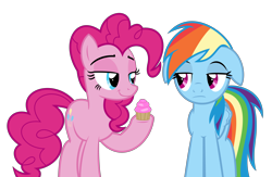 Size: 6458x4204 | Tagged: safe, artist:kuren247, character:pinkie pie, character:rainbow dash, absurd resolution, cupcake, duo, floppy ears, food, simple background, transparent background, unamused, vector
