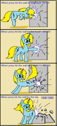 Size: 504x1108 | Tagged: source needed, safe, artist:pencil bolt, oc, oc only, oc:betterry, species:pony, comic:destroy wall, comic, female, hooves, kick, mare, plot, theponyfuture, wall
