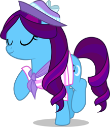 Size: 5634x6500 | Tagged: safe, artist:limedazzle, oc, oc only, oc:diva nuit, parent:coloratura, parents:canon x oc, absurd resolution, clothing, eyes closed, female, hat, simple background, smiling, solo, transparent background