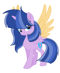 Size: 1116x1344 | Tagged: safe, artist:thesmall-artist, oc, oc only, oc:magic shield, parent:flash sentry, parent:twilight sparkle, parents:flashlight, species:alicorn, species:pony, colored wings, female, mare, movie accurate, multicolored wings, offspring, simple background, solo, transparent background
