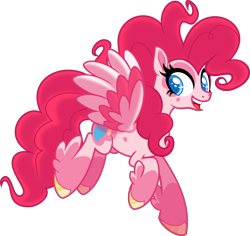 Size: 5000x4728 | Tagged: safe, artist:orin331, character:pinkie pie, species:pegasus, species:pony, g5 leak, leak, absurd resolution, coat markings, colored hooves, colored pupils, colored wings, feathered fetlocks, female, flying, multicolored wings, pegasus pinkie pie, pinkie pie (g5), race swap, simple background, solo, transparent background, vector