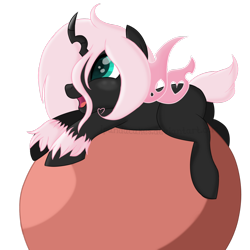 Size: 1280x1280 | Tagged: safe, artist:ipandacakes, oc, oc:pomf, parent:oc:fluffle puff, parent:queen chrysalis, parents:canon x oc, parents:chrysipuff, ball, hybrid, interspecies offspring, magical lesbian spawn, offspring, simple background, solo, transparent background