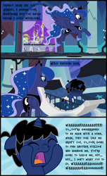 Size: 5598x9196 | Tagged: safe, artist:evilfrenzy, character:princess luna, oc, oc:frenzy, species:alicorn, species:pony, absurd resolution, age regression, baby, baby pony, colt, conic:night terror, crib, crying, diaper, foal, fruna, male, maternaluna, motherly, pacifier