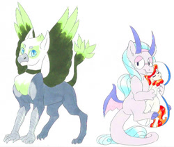 Size: 736x624 | Tagged: safe, artist:frozensoulpony, oc, oc only, oc:sweet bailey, parent:greta, parent:raven, parent:rover, species:dracony, female, glasses, hybrid, interspecies offspring, male, offspring, parent:mina, plushie, traditional art