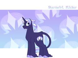 Size: 1600x1200 | Tagged: safe, artist:faith-wolff, oc, oc only, oc:starswirl flicker, parent:starlight glimmer, parent:trixie, parents:startrix, species:classical unicorn, species:pony, species:unicorn, faithverse, cloven hooves, colored hooves, cutie mark background, facial hair, goatee, leonine tail, magical lesbian spawn, male, next generation, offspring, solo, stallion, unshorn fetlocks