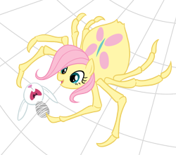 Size: 850x750 | Tagged: safe, artist:equestria-prevails, character:angel bunny, character:fluttershy, implied hard vore, implied vore, original species, simple background, species swap, spider, spider web, spidershy, transparent background
