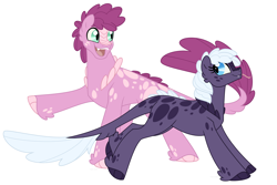Size: 1500x1000 | Tagged: safe, artist:faith-wolff, oc, oc only, parent:pinkie pie, parent:spike, parents:pinkiespike, species:dracony, species:pony, commission, duo, female, hybrid, male, mare, offspring, scales, siblings, simple background, stallion, unshorn fetlocks, white background