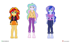 Size: 5000x3000 | Tagged: safe, artist:dieart77, character:princess celestia, character:princess luna, character:principal celestia, character:sunset shimmer, character:vice principal luna, my little pony:equestria girls, accessories, barefoot, feet, hypnosis, hypnotized, simple background, smiling, transparent background, vice principal luna