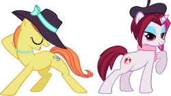 Size: 4456x2513 | Tagged: safe, artist:ironm17, character:cayenne, character:citrus blush, species:pony, species:unicorn, bedroom eyes, beret, clothing, hat, jewelry, looking at you, necklace, scarf, simple background, transparent background, vector