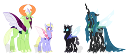 Size: 2452x1060 | Tagged: safe, artist:faith-wolff, character:queen chrysalis, character:thorax, species:changeling, species:reformed changeling, faithverse, changeling king, changeling queen, redesign, simple background, white background