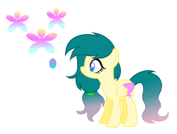 Size: 1728x1304 | Tagged: safe, artist:thesmall-artist, oc, oc:butterfly, parent:fluttershy, parent:pharynx, species:pegasus, species:pony, female, interspecies offspring, mare, offspring, parents:pharynxshy, simple background, solo, transparent background, two toned wings