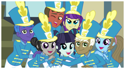 Size: 9541x5279 | Tagged: safe, artist:punzil504, character:beauty brass, character:coloratura, character:frederic horseshoepin, character:majorette, character:octavia melody, character:parish nandermane, character:sweeten sour, character:symphony, equestria girls:friendship games, g4, my little pony: equestria girls, my little pony:equestria girls, absurd resolution, background human, clothing, equestria girls-ified, hat, hill song, majorette, open mouth, parish nandermane, rara, sweeten sour, uniform