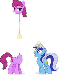 Size: 8274x10482 | Tagged: safe, artist:punzil504, character:berry punch, character:berryshine, character:minuette, species:earth pony, species:pony, species:unicorn, absurd resolution, balloon, female, glowing horn, magic, simple background, transparent background, wat