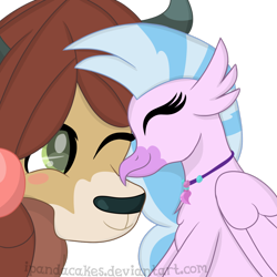 Size: 1000x1000 | Tagged: safe, artist:ipandacakes, character:silverstream, character:yona, species:classical hippogriff, species:hippogriff, species:yak, episode:school daze, g4, my little pony: friendship is magic, cute, diastreamies, female, interspecies, lesbian, shipping, simple background, transparent background, yonadorable, yonastream