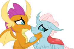 Size: 1302x855 | Tagged: safe, artist:ipandacakes, character:ocellus, character:smolder, species:changeling, species:dragon, species:reformed changeling, ship:smolcellus, episode:school daze, g4, my little pony: friendship is magic, claws, cute, diaocelles, dragon wings, dragoness, female, floppy ears, hooves, horn, horns, interspecies, lesbian, shipping, simple background, smolderbetes, spread wings, transparent background, wings