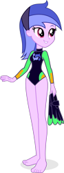 Size: 1770x4769 | Tagged: safe, artist:punzil504, character:sea swirl, equestria girls:forgotten friendship, g4, my little pony: equestria girls, my little pony:equestria girls, barefoot, clothing, cutie mark on clothes, equestria girls-ified, feet, female, flippers, holding shoes, legs together, long sleeves, one-piece swimsuit, shoes removed, simple background, solo, swimsuit, transparent background, vector, wetsuit