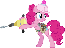 Size: 4968x3703 | Tagged: safe, artist:ironm17, character:pinkie pie, episode:school daze, g4, my little pony: friendship is magic, bipedal, construction pony, female, grin, hammer, helmet, jackhammer, simple background, smiling, solo, transparent background, vector