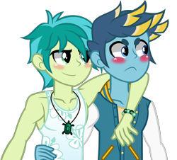 Size: 4000x3615 | Tagged: safe, artist:orin331, character:gallus, character:sandbar, species:human, ship:gallbar, episode:school daze, g4, my little pony: friendship is magic, my little pony:equestria girls, season 8, arm around neck, armpits, blushing, clothing, duo, equestria girls-ified, implied gay, looking away, male, necklace, shipping, simple background, tank top, transparent background, vector