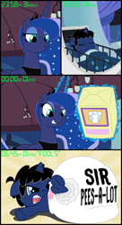 Size: 6000x11000 | Tagged: safe, artist:evilfrenzy, character:princess luna, oc, oc:frenzy, absurd resolution, april fools, crib, diaper, foal, fruna, multiple diapers, poofy diaper, sleeping