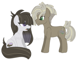 Size: 1600x1302 | Tagged: safe, artist:ipandacakes, oc, oc only, oc:ametrine twiggy pie, oc:quercus boulder pie, parent:maud pie, parent:mudbriar, parents:maudbriar, species:earth pony, species:pony, female, male, mare, offspring, simple background, sitting, stallion, transparent background