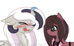 Size: 1024x636 | Tagged: safe, artist:ipandacakes, oc, oc only, oc:humor mimi pie, oc:topsy turvy, parent:cheese sandwich, parent:discord, parent:pinkie pie, parent:princess celestia, parents:cheesepie, parents:dislestia, species:pony, apron, clothing, female, hybrid, interspecies offspring, mare, offspring, simple background, transparent background