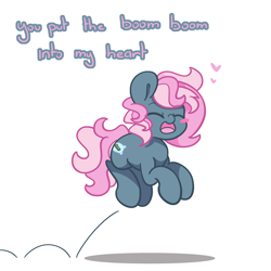 Size: 1500x1500 | Tagged: safe, artist:lou, oc, oc only, oc:juicy dream, species:earth pony, species:pony, eyes closed, female, happy, heart, jumping, mare, pronking, singing, solo